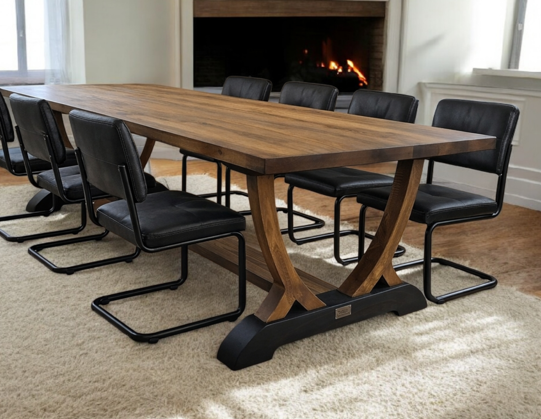 Tvåfärgat rektangulärt matbord handgjort i massivt trä av Nordanlids Rustik 