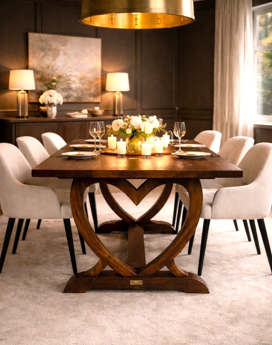 Rustikt rektangulärt matbord Harmoni Hjärta i massivt trä med hjärtformat underrede från Nordanlids Rustik 